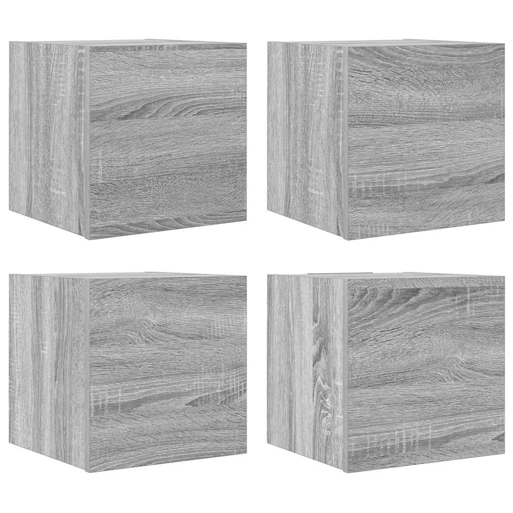 væghængtee tv-skab 4 stk. 30,5x30x30 cm grå og sonoma-eg