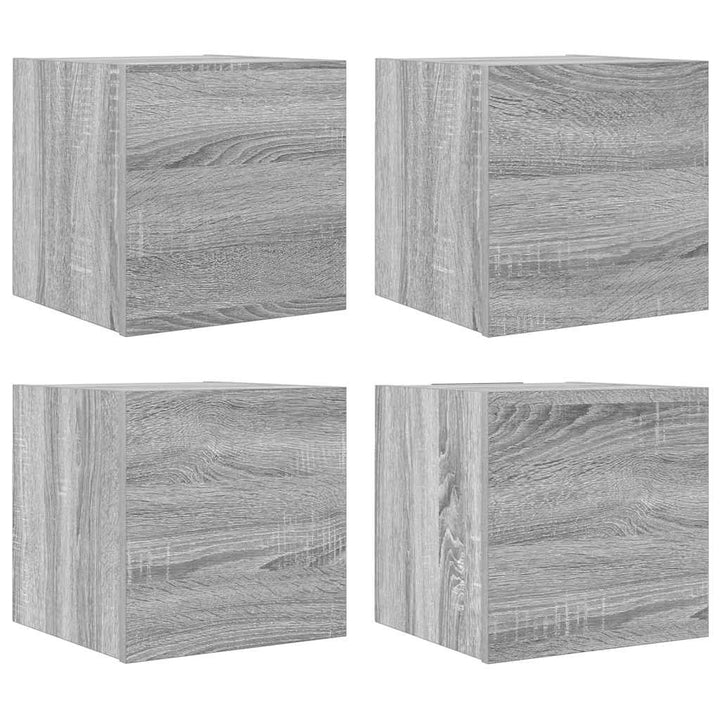 væghængtee tv-skab 4 stk. 30,5x30x30 cm grå og sonoma-eg