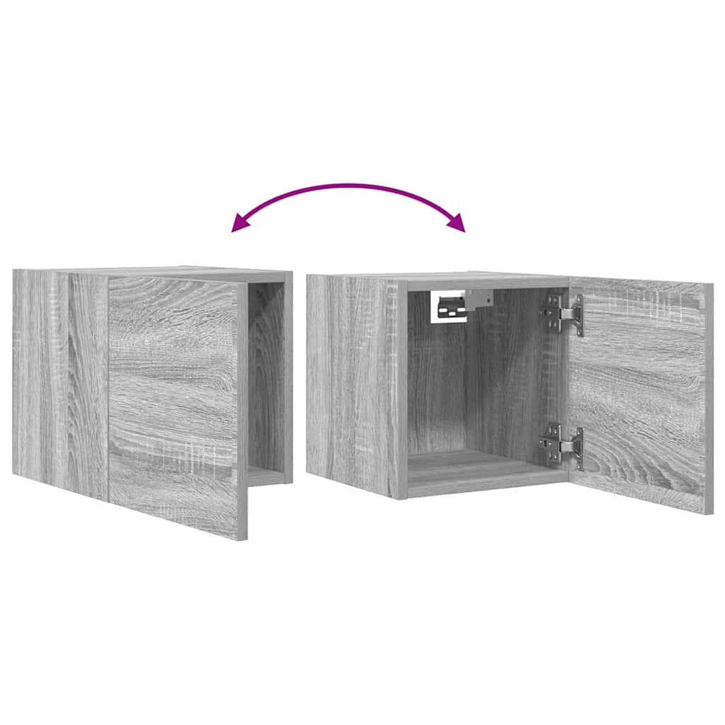 væghængtee tv-skab 4 stk. 30,5x30x30 cm grå og sonoma-eg