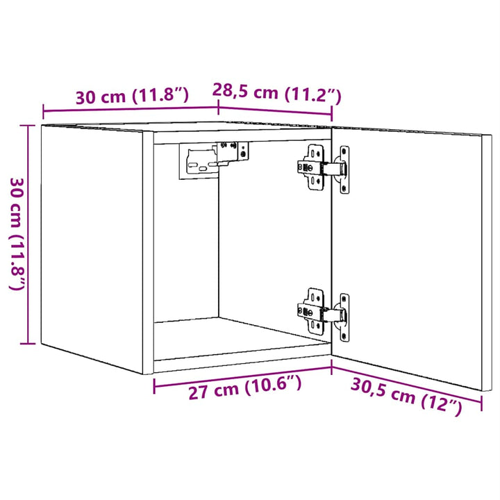 væghængtee tv-skab 4 stk. 30,5x30x30 cm grå og sonoma-eg