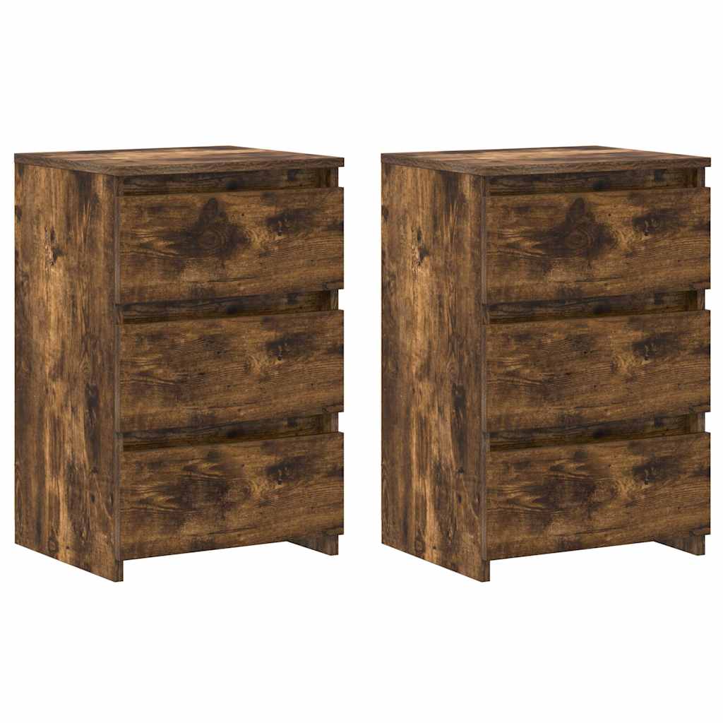 sengeborde 2 stk. 40x35x62,5 cm konstrueret træ røget egetræ