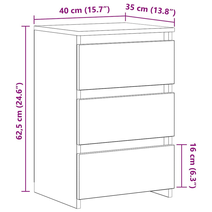 sengeborde 2 stk. 40x35x62,5 cm konstrueret træ grå sonoma-eg