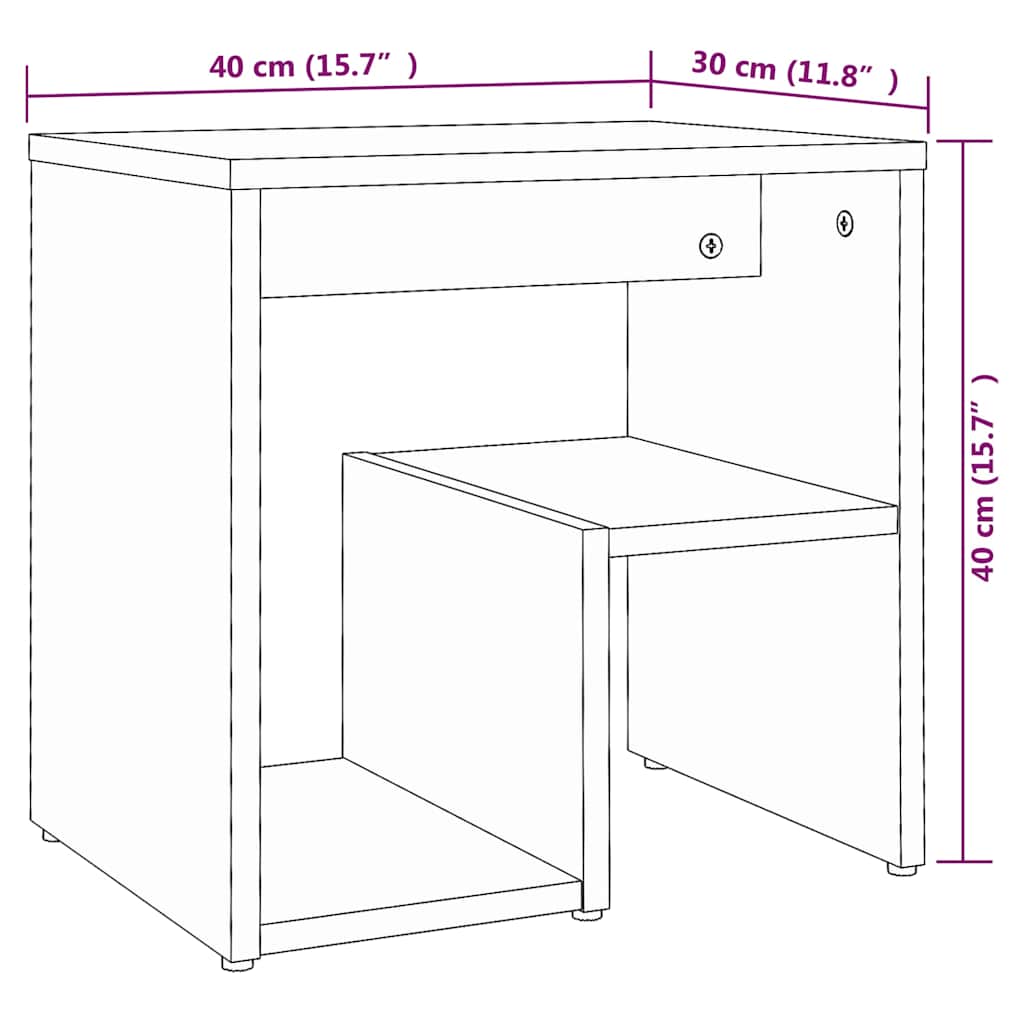 sengeborde 2 stk. 40x30x40 cm konstrueret træ røget egetræ
