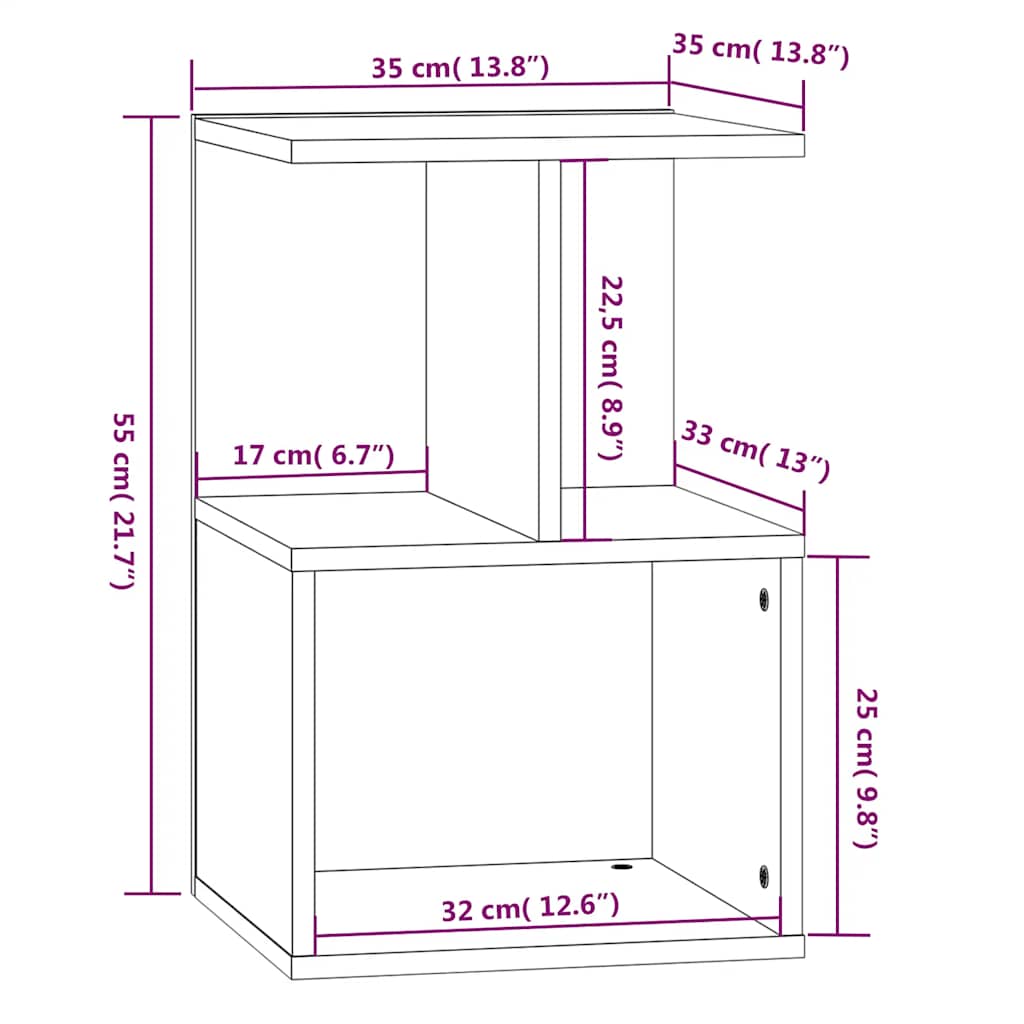 sengeborde 2 stk. 35x35x55 cm konstrueret træ grå sonoma-eg
