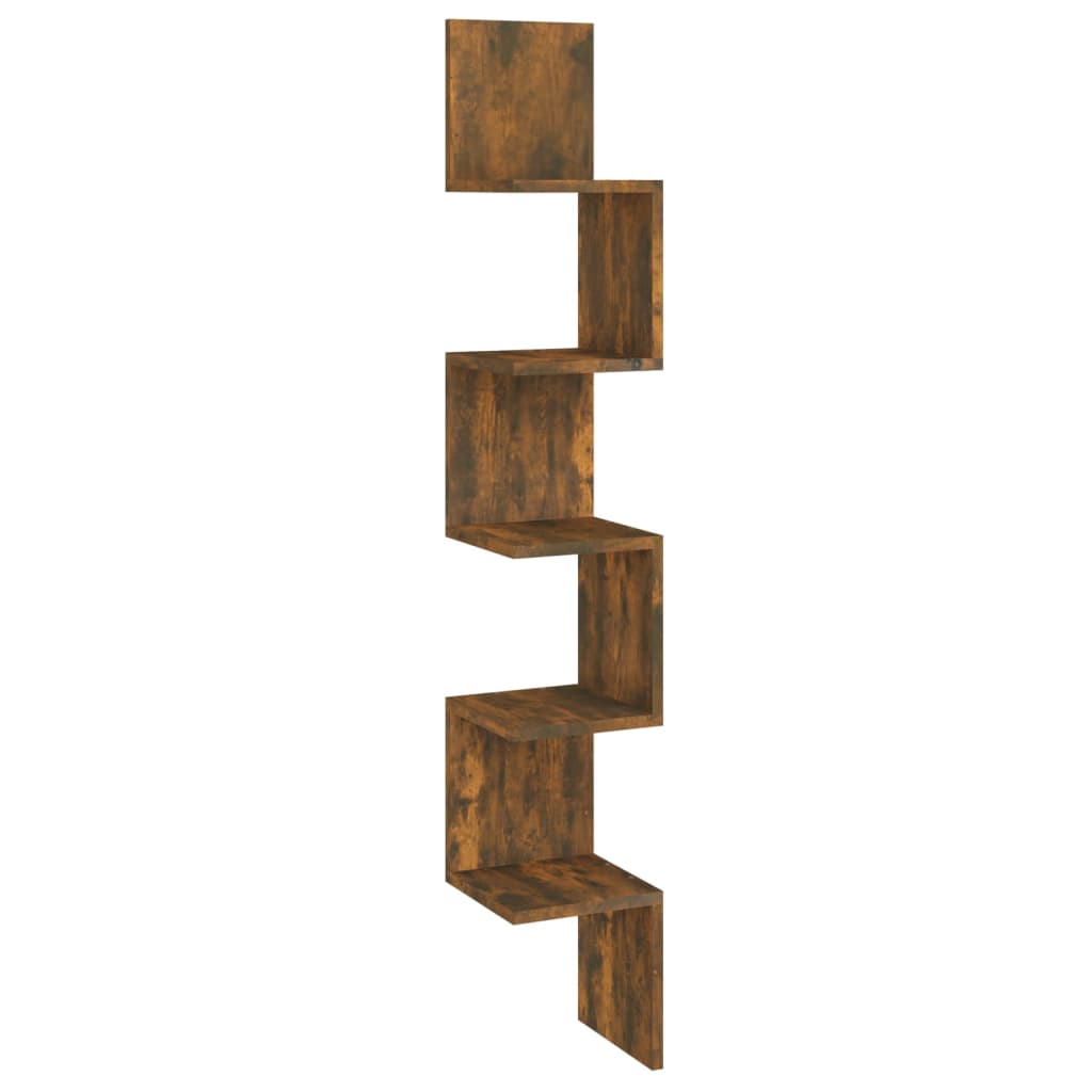 væghængt hjørnehylde 20x20x127,5 cm konstrueret træ røget eg