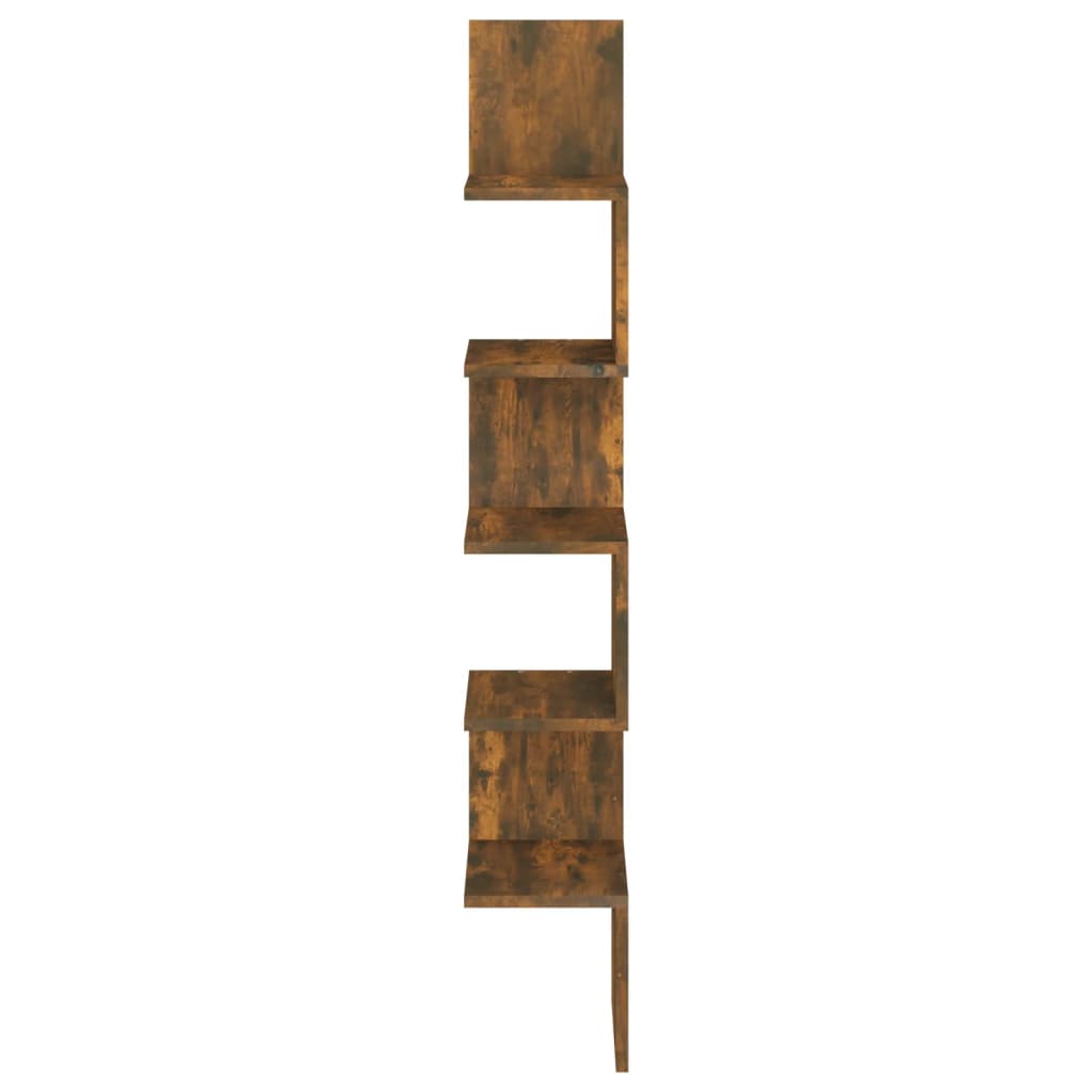væghængt hjørnehylde 20x20x127,5 cm konstrueret træ røget eg
