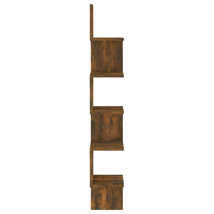 væghængt hjørnehylde 20x20x127,5 cm konstrueret træ røget eg