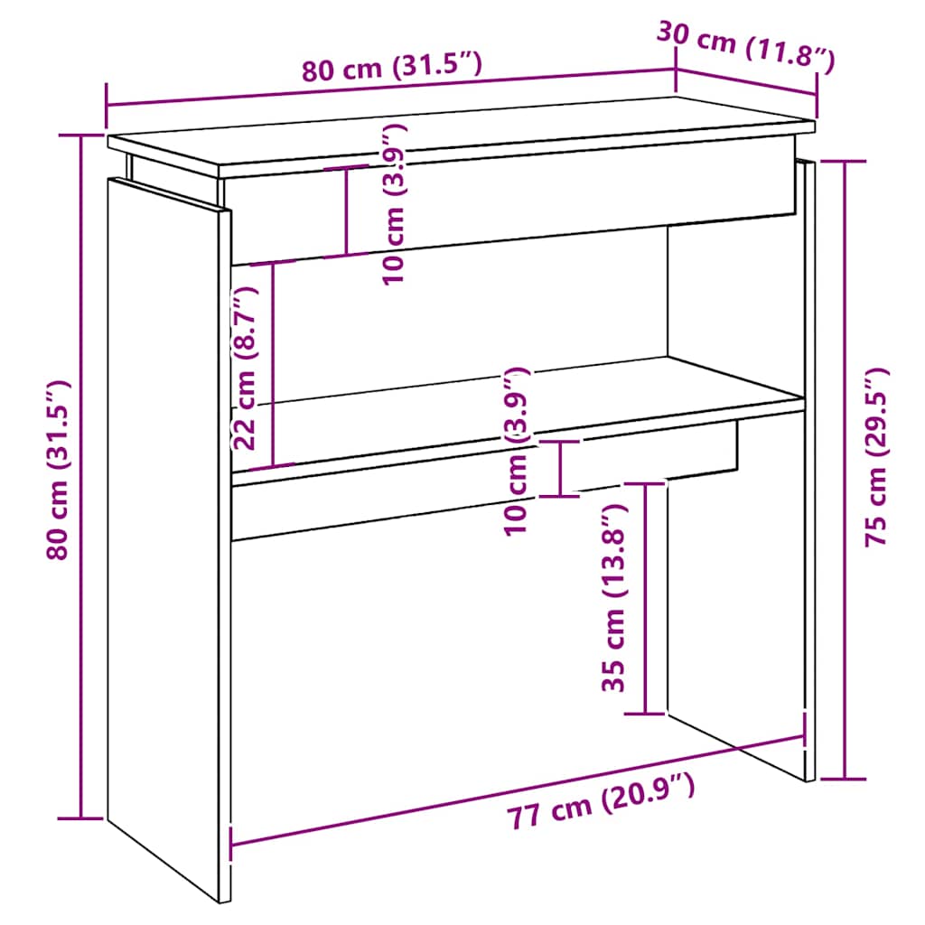 konsolbord 80x30x80 cm konstrueret træ grå sonoma-eg