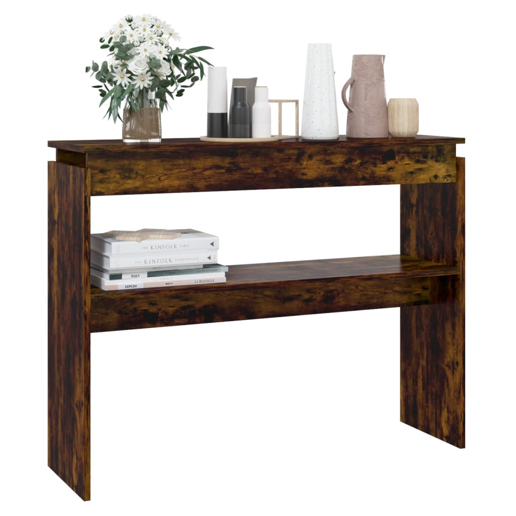 konsolbord 102x30x80 cm konstrueret træ røget egetræsfarve