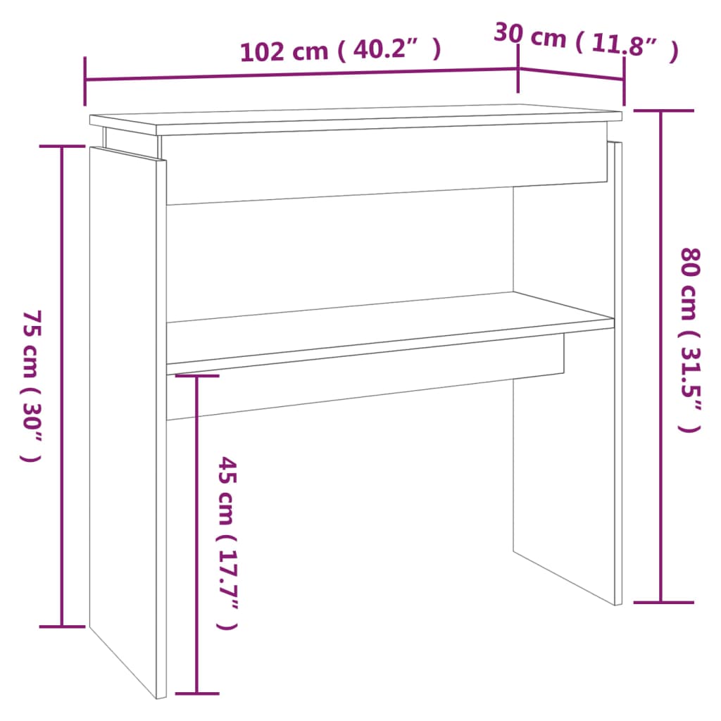 konsolbord 102x30x80 cm konstrueret træ røget egetræsfarve