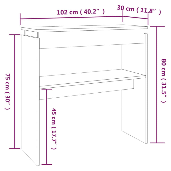konsolbord 102x30x80 cm konstrueret træ røget egetræsfarve