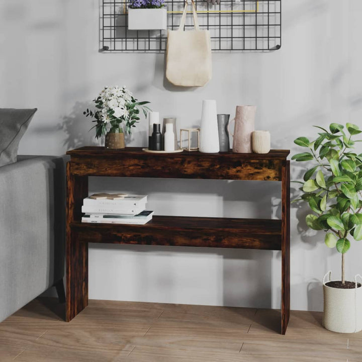 konsolbord 102x30x80 cm konstrueret træ røget egetræsfarve
