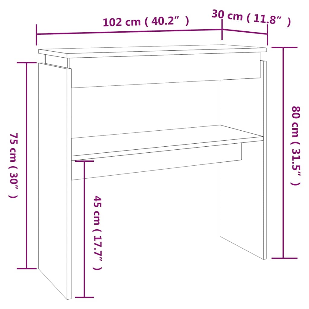 sofabord 102x30x80 cm konstrueret træ grå sonoma-eg