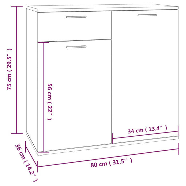 skænk 80x36x75 cm konstrueret træ røget egetræsfarve