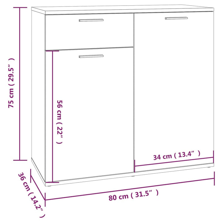 skænk 80x36x75 cm konstrueret træ grå sonoma-eg