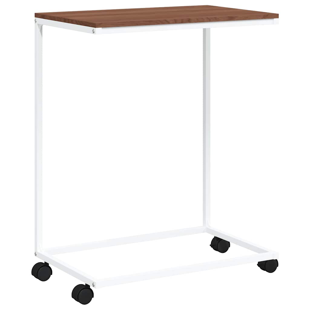 sidebord med hjul 55x35x70 cm konstrueret træ hvid