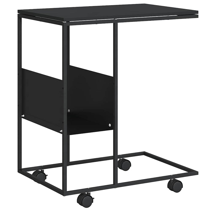 sidebord med hjul 55x36x63,5 cm konstrueret træ sort