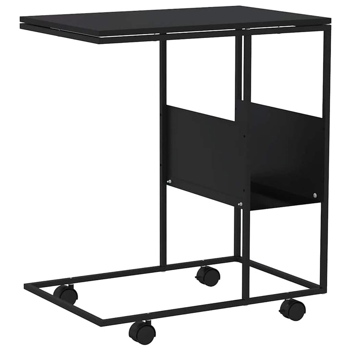 sidebord med hjul 55x36x63,5 cm konstrueret træ sort