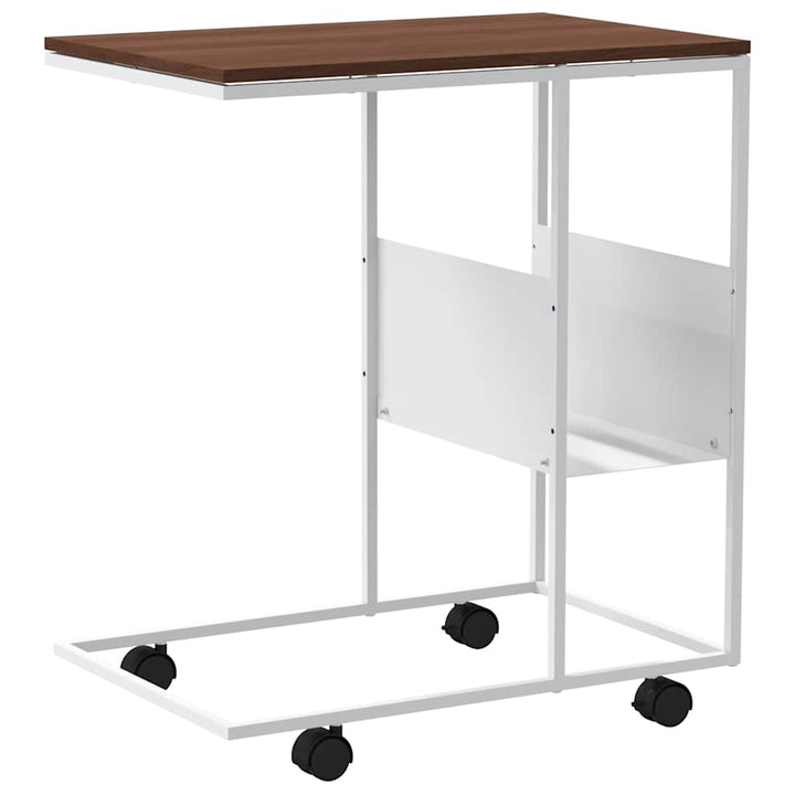 sidebord med hjul 55x36x63,5 cm konstrueret træ hvid