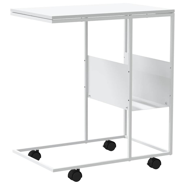 sidebord med hjul 55x36x63,5 cm konstrueret træ hvid