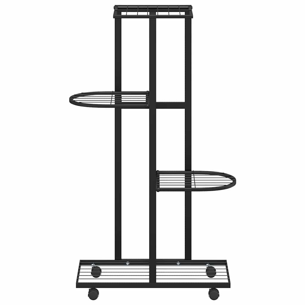 blomsterstativ 4 niveauer med hjul 44x23x80 cm jern sort