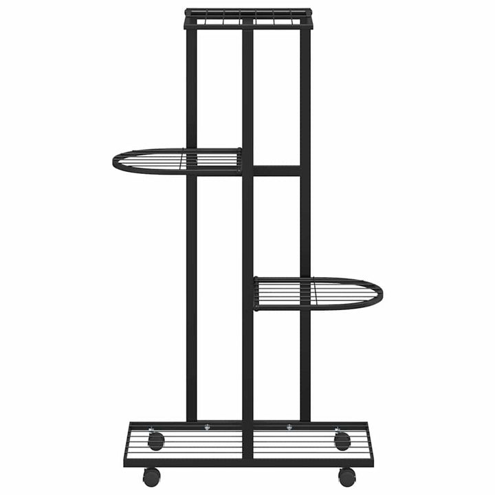 blomsterstativ 4 niveauer med hjul 44x23x80 cm jern sort