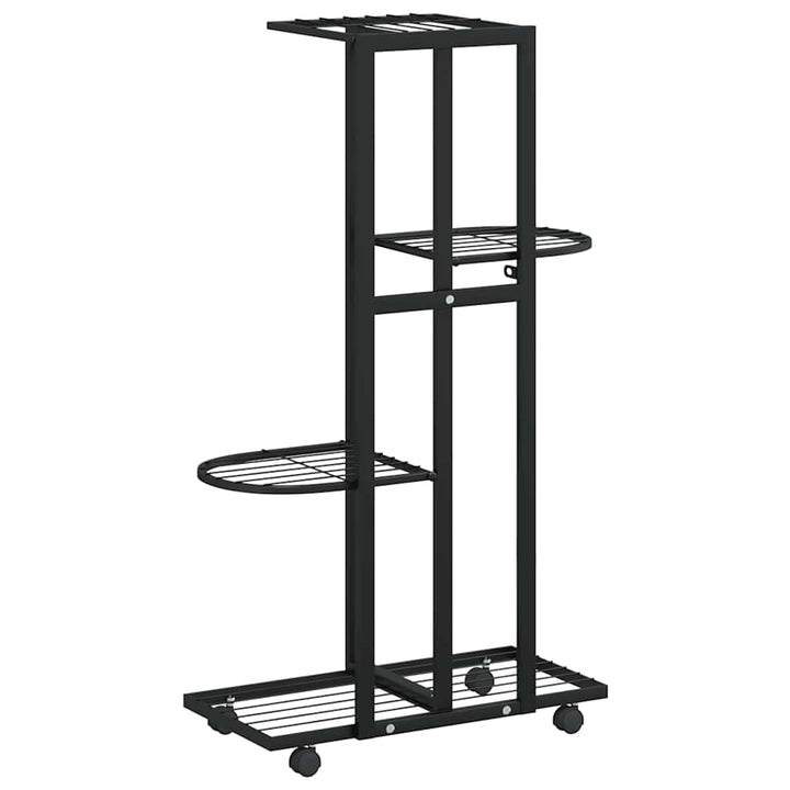 blomsterstativ 4 niveauer med hjul 44x23x80 cm jern sort