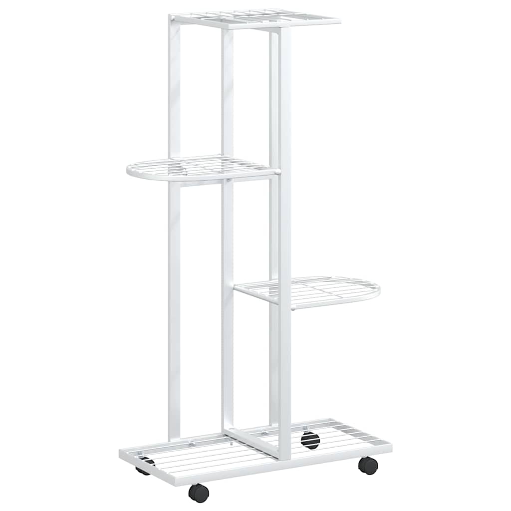 blomsterstativ 4 niveauer med hjul 44x23x80 cm jern hvid