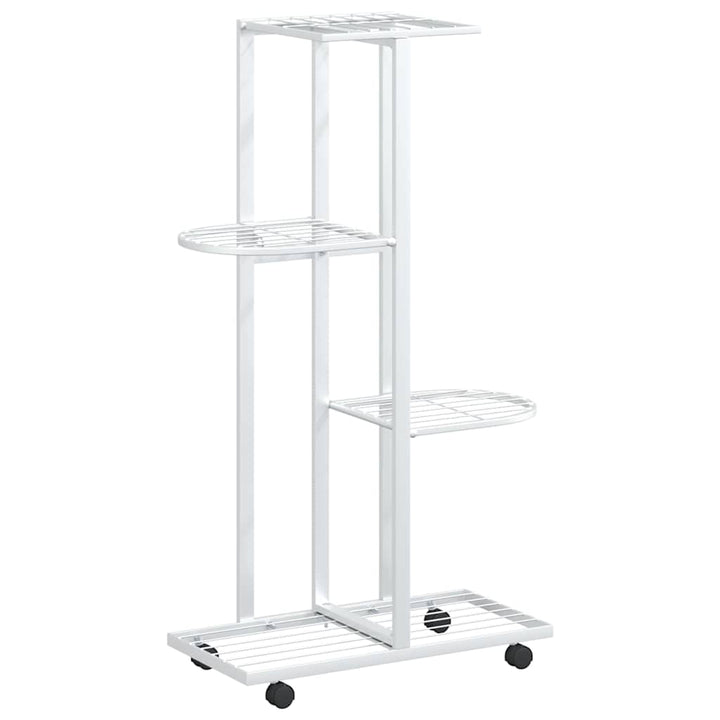 blomsterstativ 4 niveauer med hjul 44x23x80 cm jern hvid
