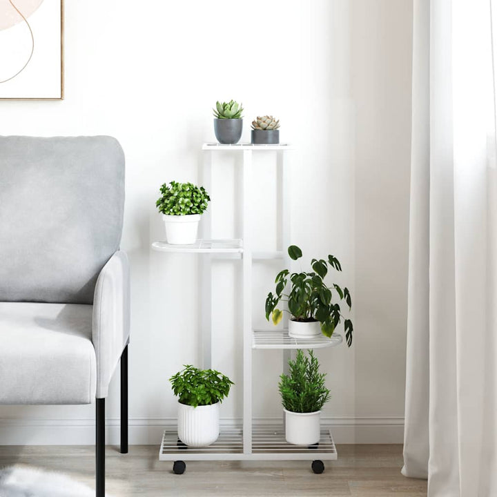 blomsterstativ 4 niveauer med hjul 44x23x80 cm jern hvid