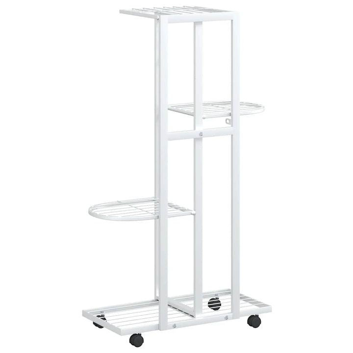 blomsterstativ 4 niveauer med hjul 44x23x80 cm jern hvid