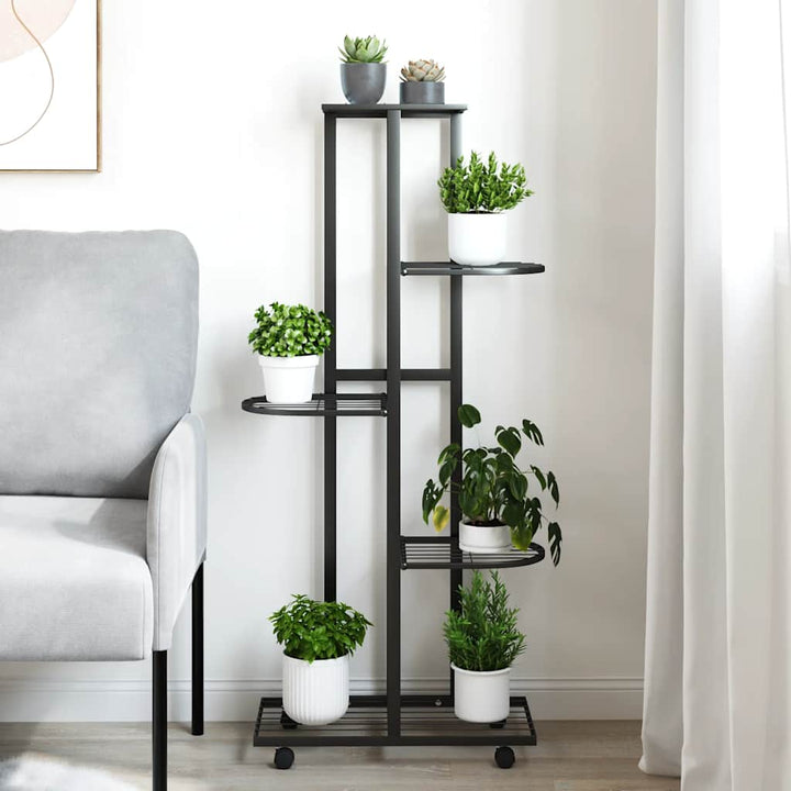 blomsterstativ 5 niveauer med hjul 44x23x100 cm jern sort