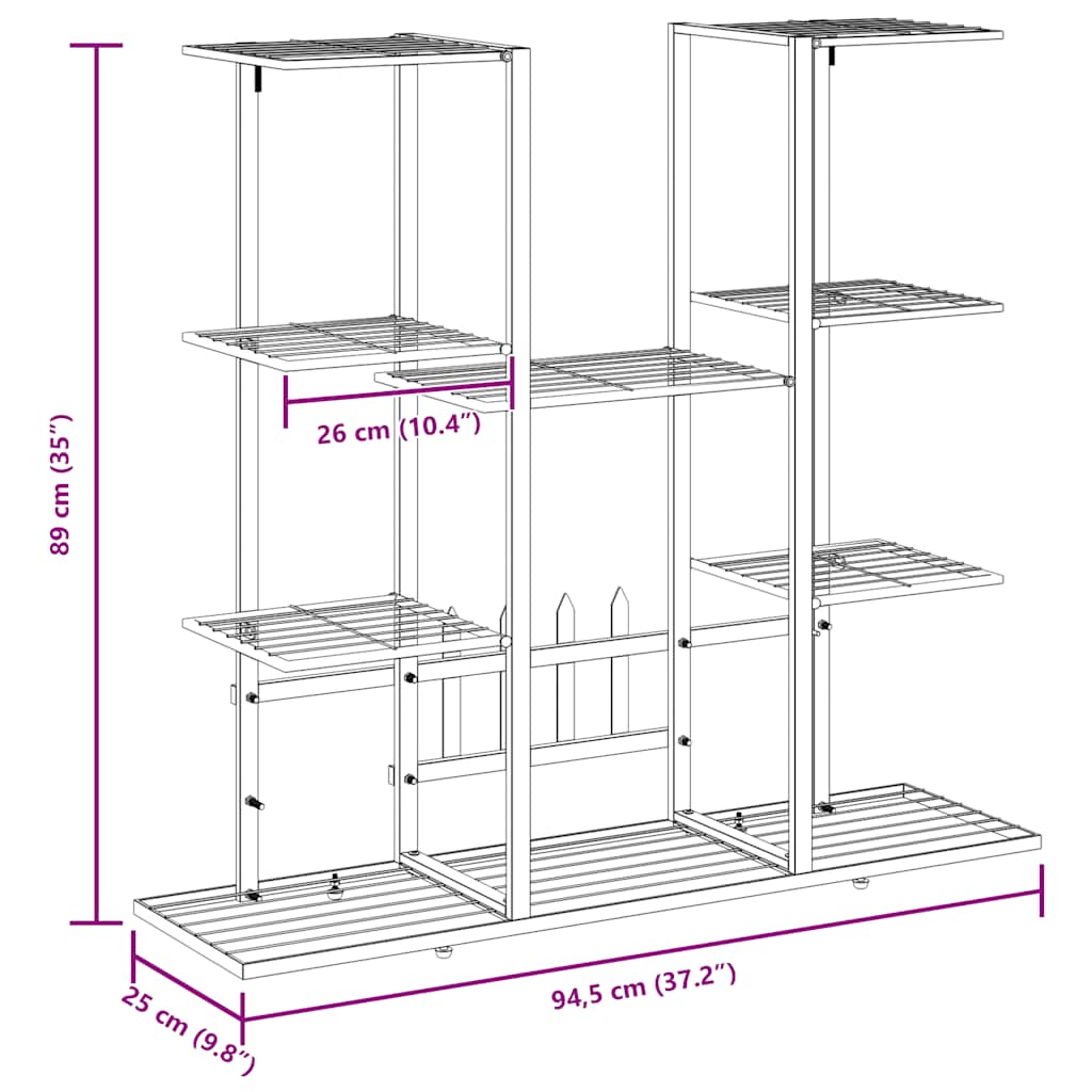 blomsterstativ 94,5x25x89 cm jern sort