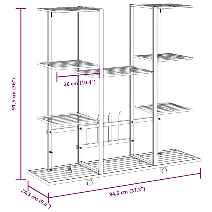 blomsterstativ med hjul 94,5x24,5x91,5 cm jern sort