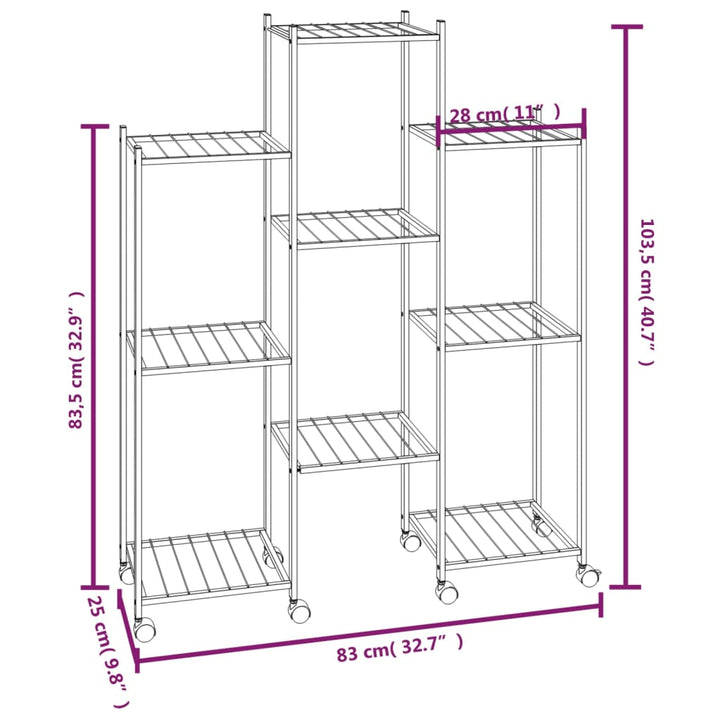 blomsterstativ med hjul 83x25x103,5 cm jern sort