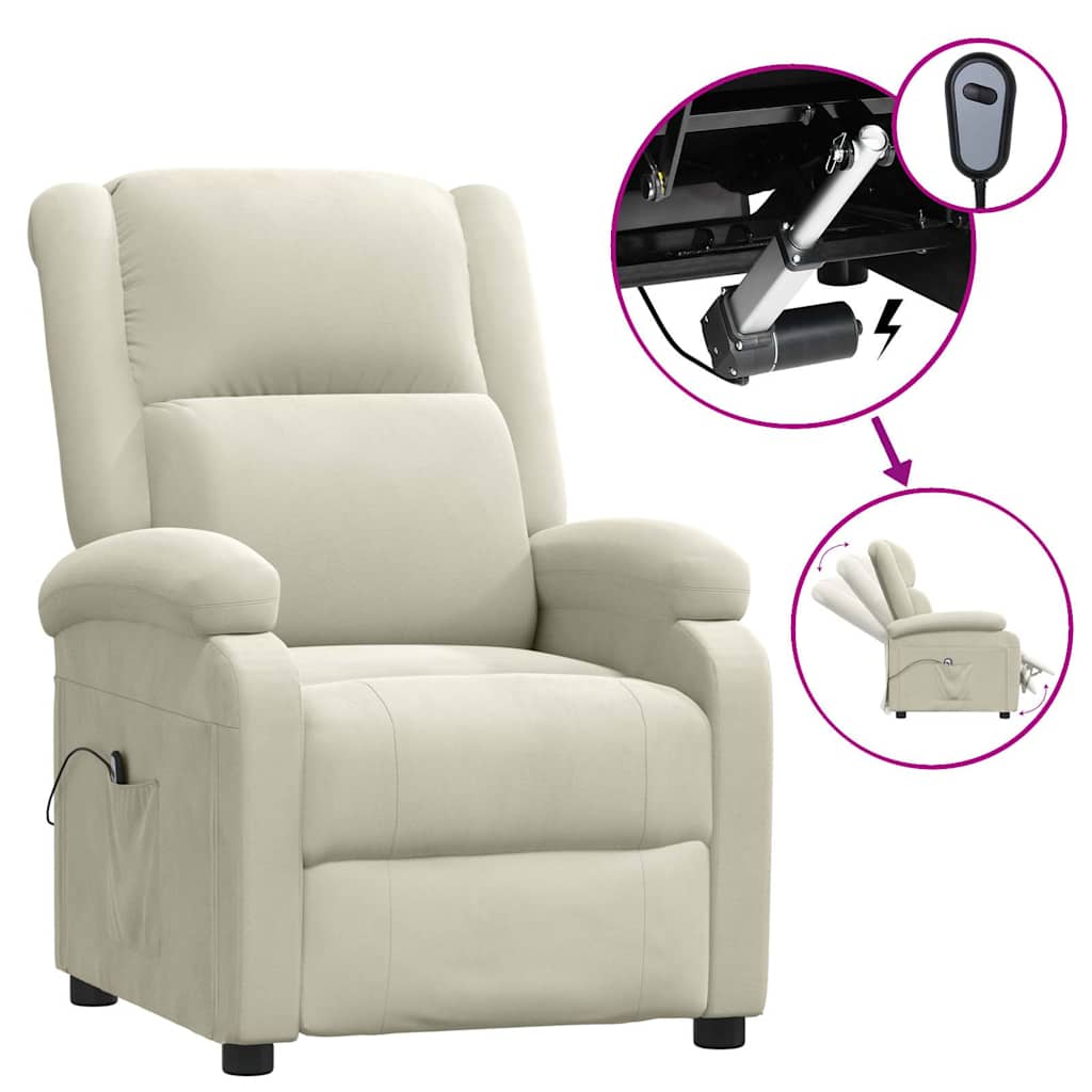 eldrevet lænestol velour cremefarvet