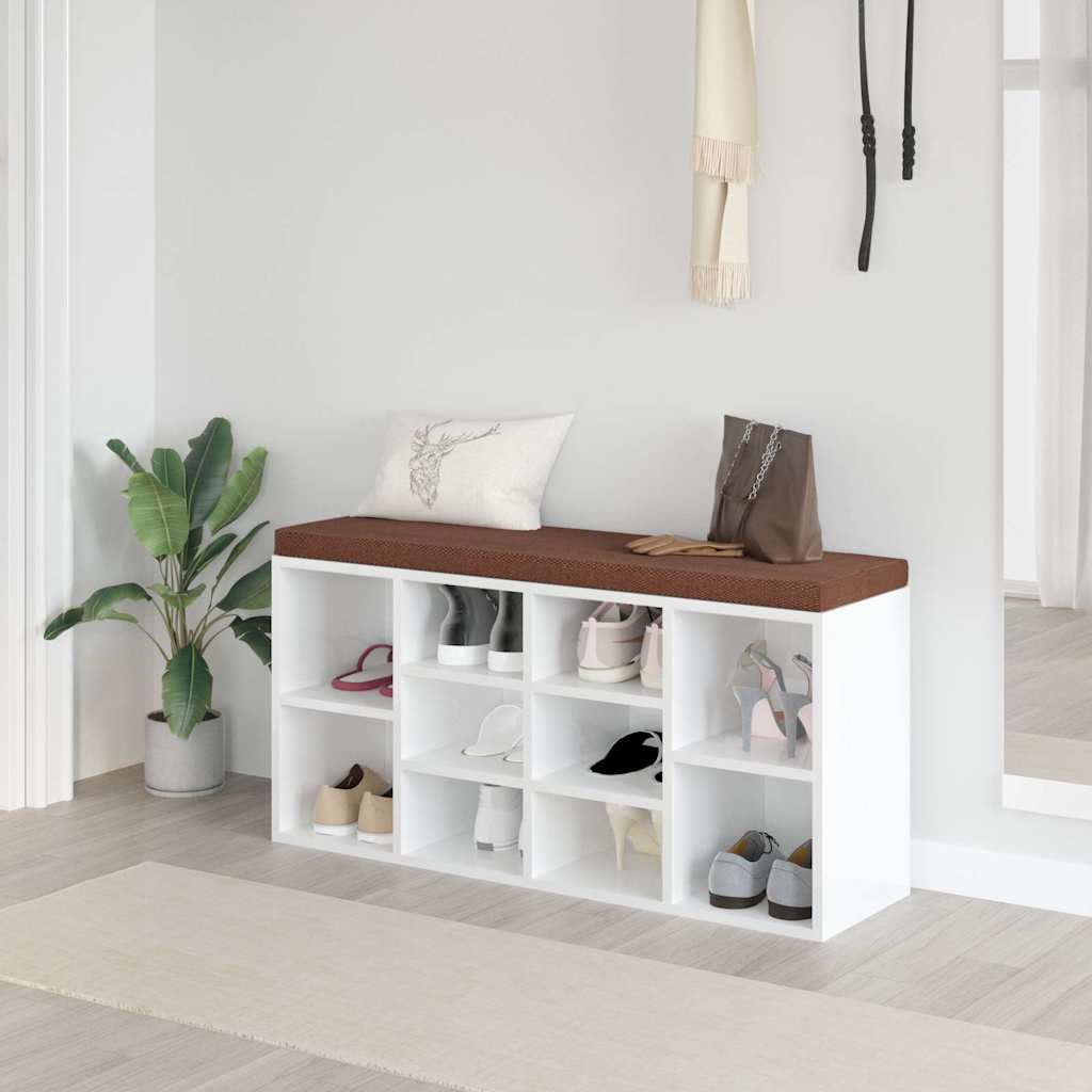 skobænk 103x30x48 cm konstrueret træ hvid højglans