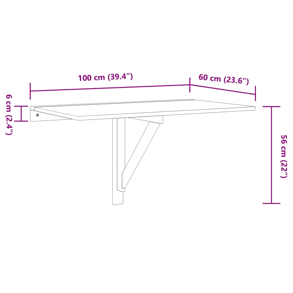 væghængt klapbord 100x60x56 cm konstrueret træ betongrå