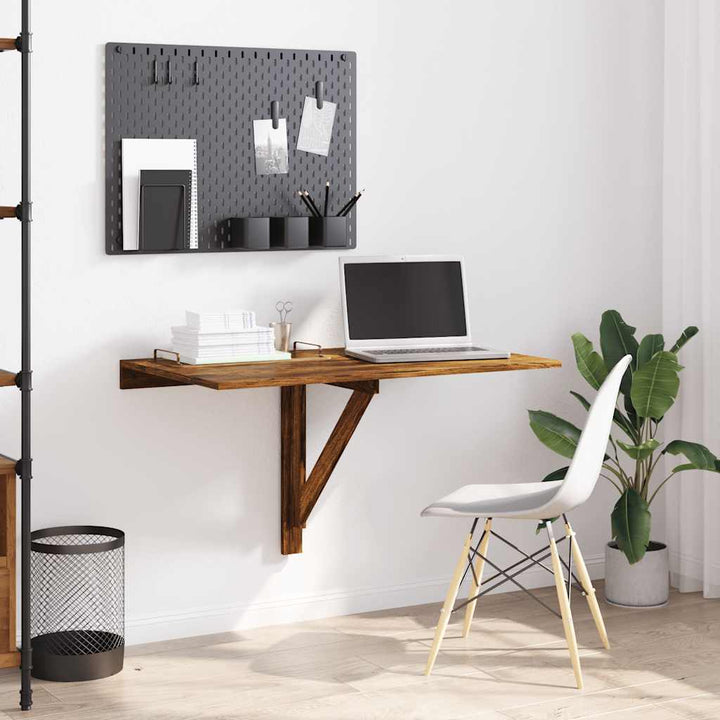 væghængt klapbord 100x60x56 cm konstrueret træ røget egetræ