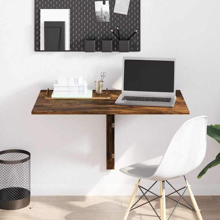 væghængt klapbord 100x60x56 cm konstrueret træ røget egetræ