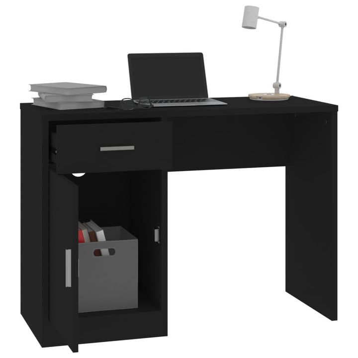 skrivebord med skuffe og skab 100x40x73 cm konstrueret træ sort
