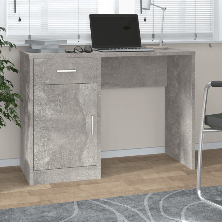 skrivebord med skuffe og skab 100x40x73 cm konstrueret træ grå