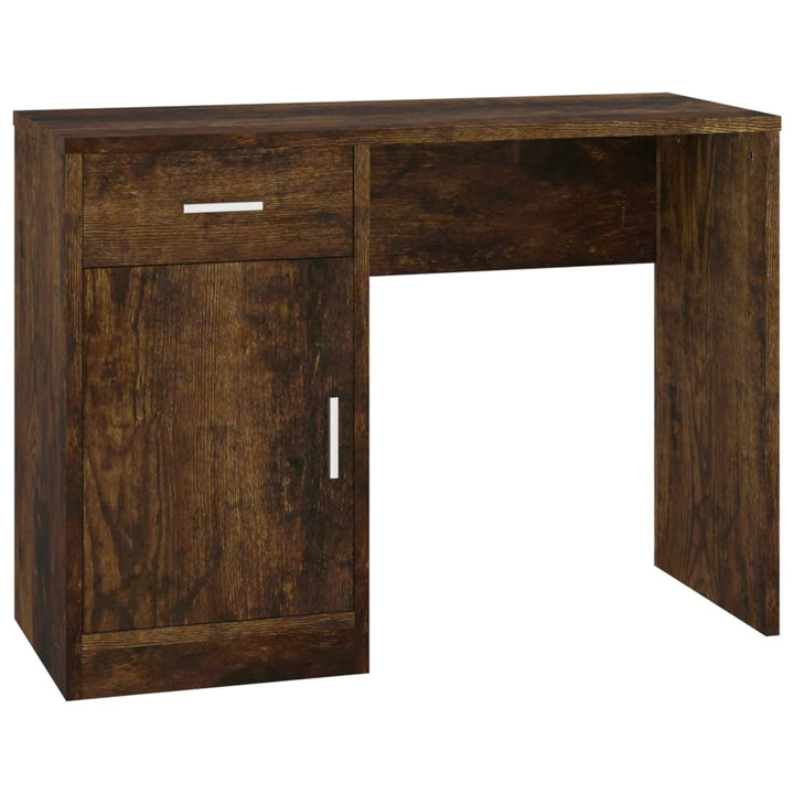 skrivebord med skab 100x40x73 cm konstrueret træ røget egetræ