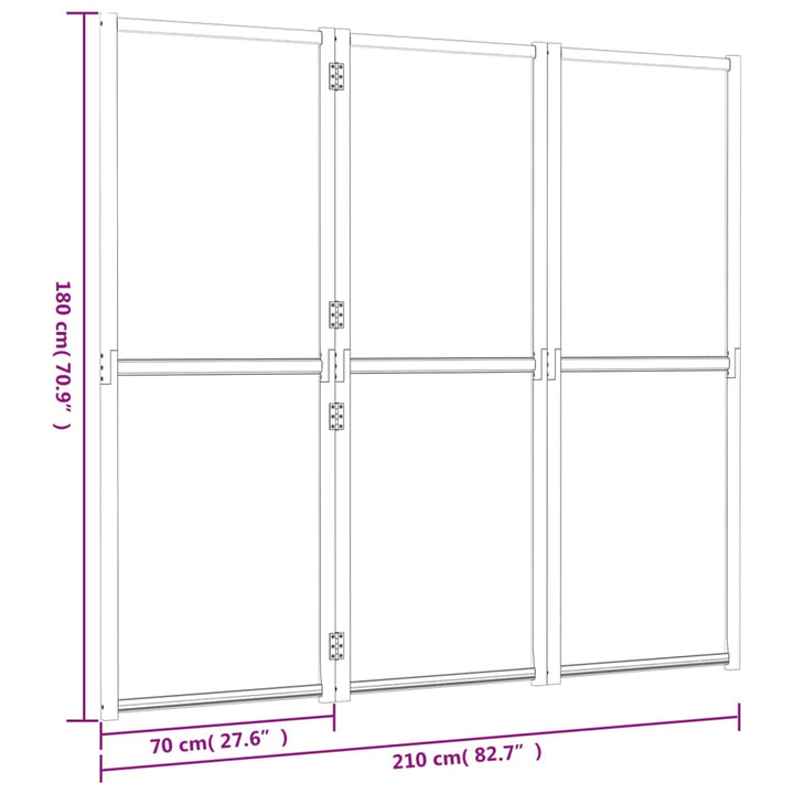 3-panels rumdeler 210x180 cm sort