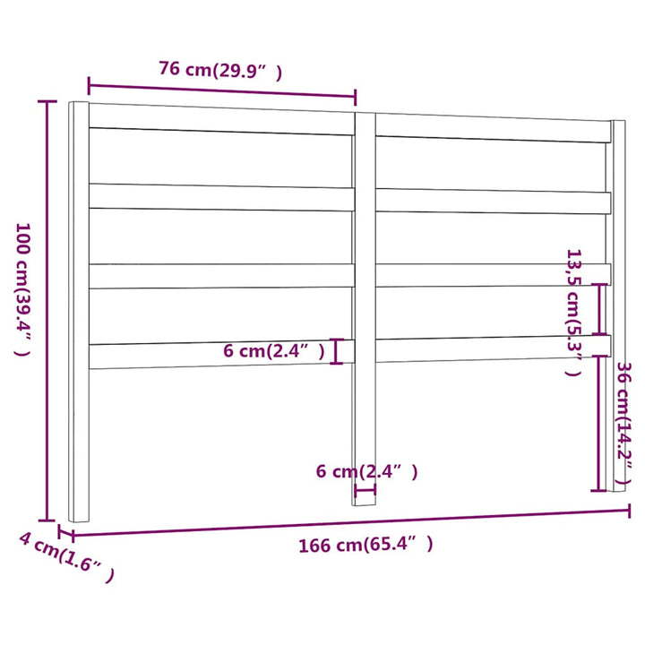 sengegærde 166x4x100 cm massivt fyrretræ sort