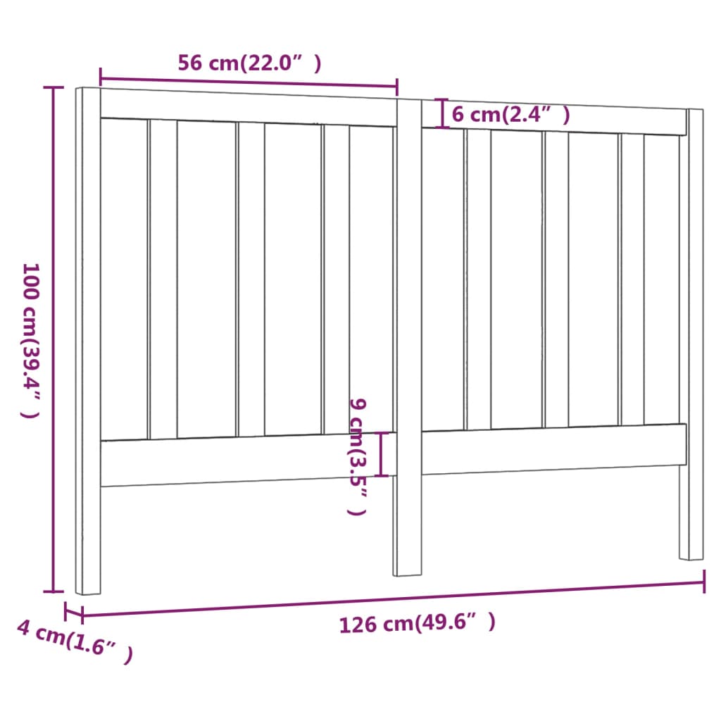 sengegærde 126x4x100 cm massivt fyrretræ sort