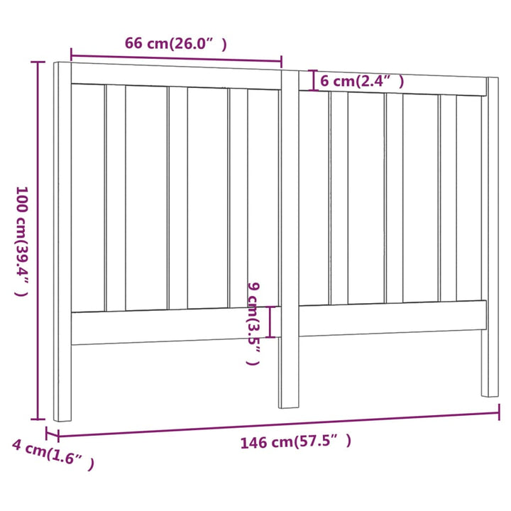 sengegærde 146x4x100 cm massivt fyrretræ sort