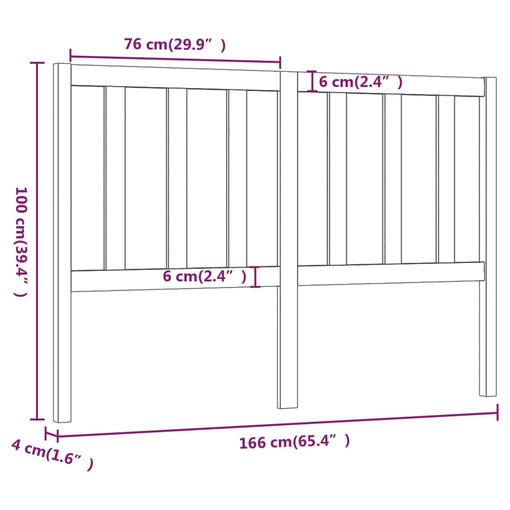 sengegærde 166x4x100 cm massivt fyrretræ sort