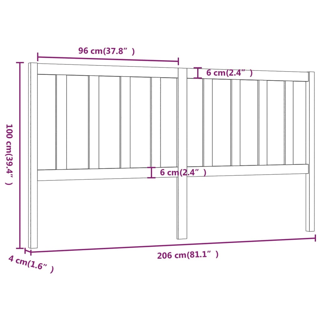 sengegærde 206x4x100 cm massivt fyrretræ sort
