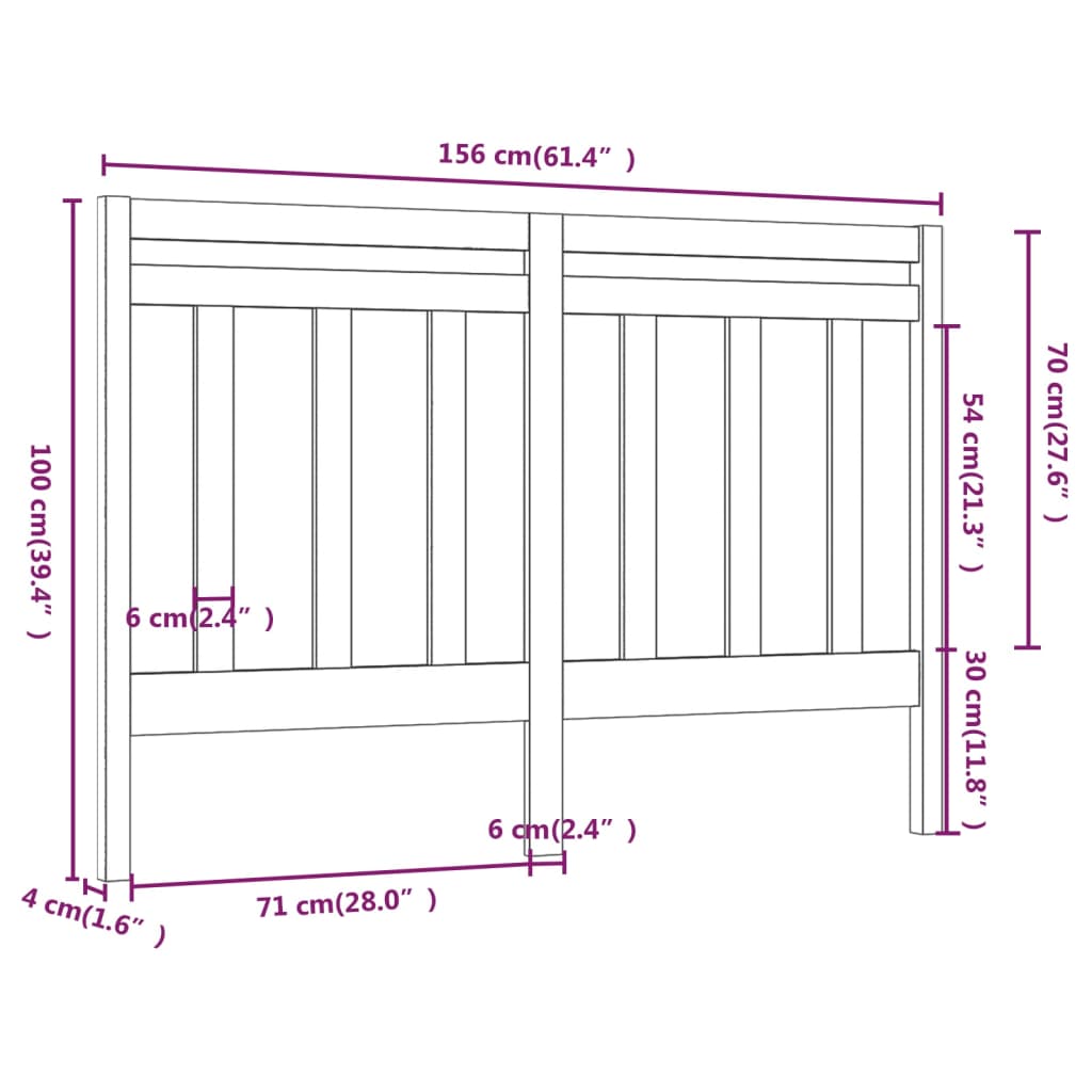 sengegærde 156x4x100 cm massivt fyrretræ sort
